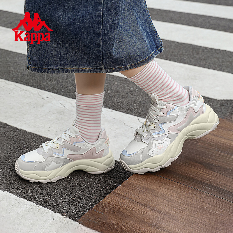 Kappa卡帕女鞋厚底老爹鞋女款2024新款秋冬款复古增高休闲运动鞋K0F25MC28