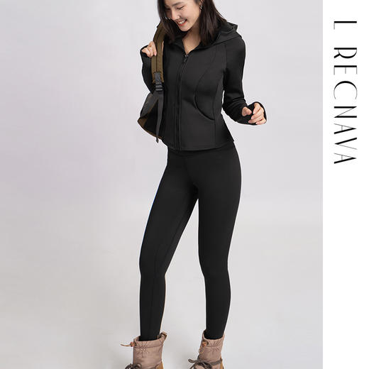 L RECNAVA [亲肤加厚绒] 超厚加绒修身保暖运动套装—拉链连帽外套修身显瘦—九分裤高腰收腹提臀 商品图6