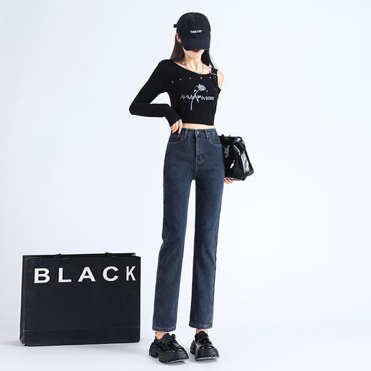 【GZ】无忧购秋冬韩版加绒加厚高腰修身显瘦直筒牛仔烟管裤3000厚绒（截单后7天发货)25年清仓捡漏 商品图9