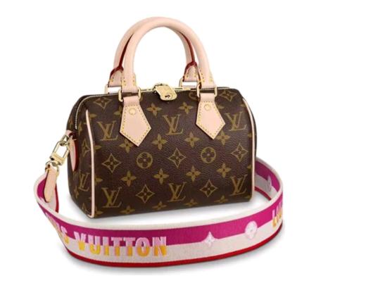 LOUIS VUITTON Speedy 20 可拆卸不可调节肩带 经典老花刺绣Logo肩带 帆布拼皮 手提斜挎单肩包 常规 女款 桃红色 商品图0