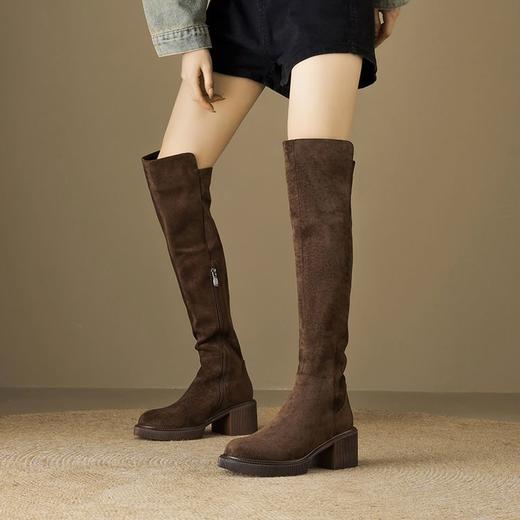 【预售7天】过膝靴女秋冬显瘦新款瘦瘦弹力靴子厚底欧美设计感长靴HB&9984 商品图3