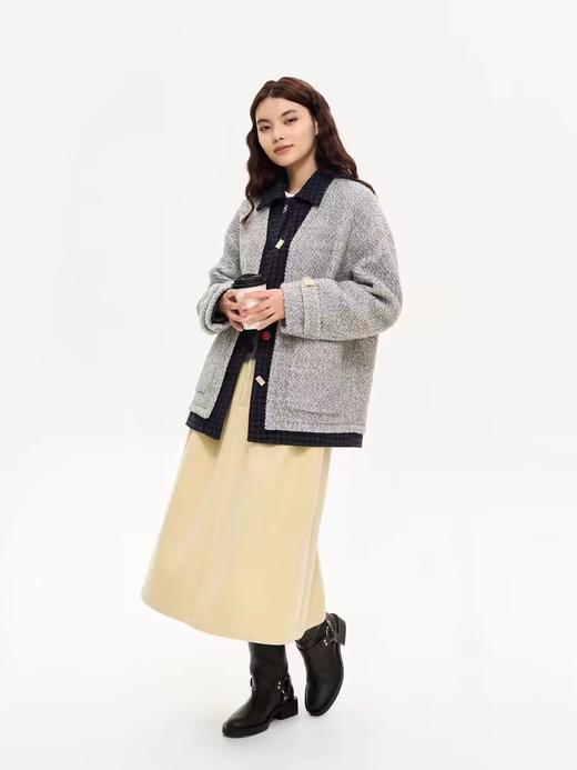heris/H44110/学院格纹衬衫领拼接 羊毛毛呢外套 商品图4