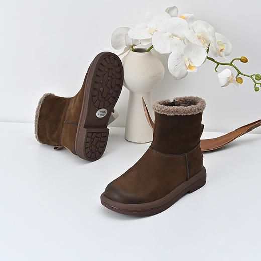 经典鲨2024年冬季新款百搭圆头时尚加绒加厚侧拉链雪地靴女KW57-D58031 商品图3