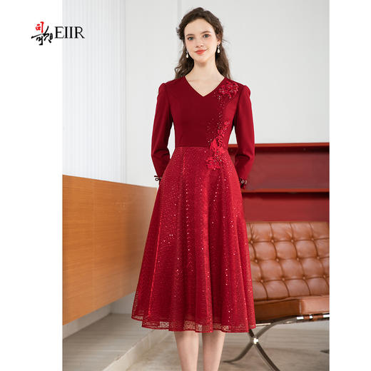 司歌喜庆礼服裙刺绣贵气长袖连衣裙A901014X 商品图2