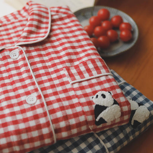 【全棉磨毛】 2025新款熊猫刺绣秋冬情侣睡衣女春套装纯棉磨毛绒布卡通家居服 商品图0