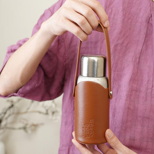 暗香疏影仿真皮革杯套复古手提水杯保护套防摔 商品图3