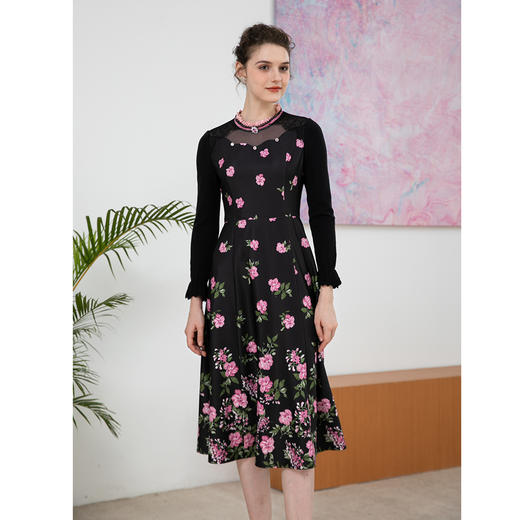 司歌印花长袖秋冬连衣裙端庄显瘦A901027X 商品图1