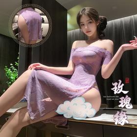 漫野玫瑰一字领透视旗袍6713