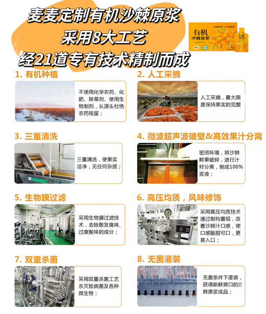 【升级版有机沙棘原浆】麦麦定制，额外添加了沙棘籽油，营养更高，口感更好，味道更好喝！包装调整为袋装，也更便于收纳和随身携带！一箱35ml/袋*30袋！ 商品图6