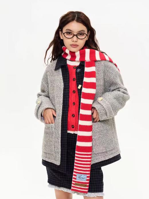 heris/H44110/学院格纹衬衫领拼接 羊毛毛呢外套 商品图3