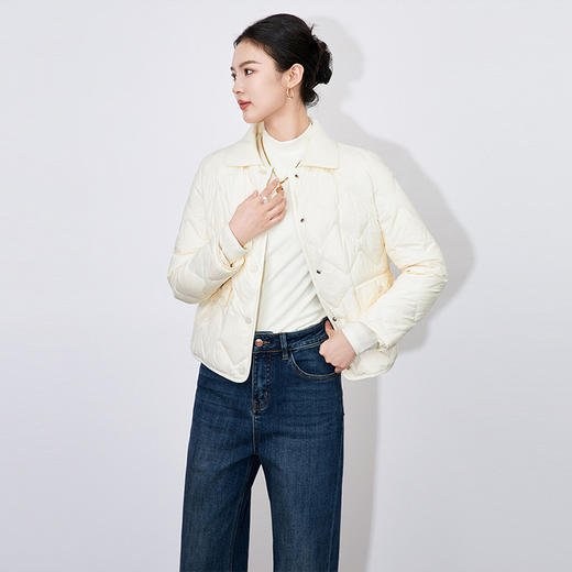 【高货wl】全新升级【铂金会员441/天猫599/差价158】(10223) 洛诗琳优雅淑女翻领轻薄羽绒服女冬季长袖短款菱格外套 商品图2