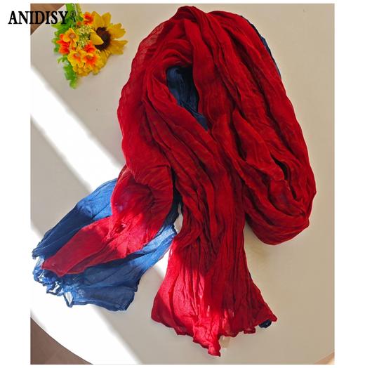 时尚纯色腰果花拼接压皱棉麻文艺围巾 商品图0