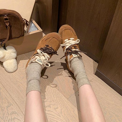 2024羊毛版真皮复古内增高德训鞋女秋冬保暖加绒阿甘鞋运动休闲鞋子！ 商品图2