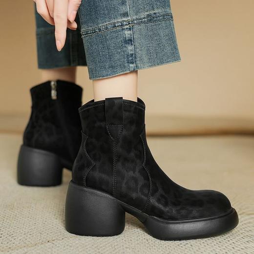 【预售5天】英伦风厚底马丁靴女豹纹头层牛皮粗跟瘦瘦靴秋冬季高跟短靴子TYMXY&6802 商品图3