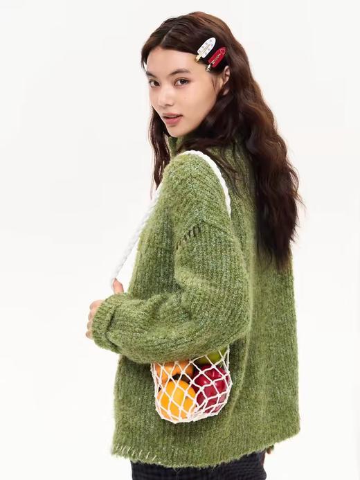 heris/H44105/圣诞绿圈圈纱粗针毛衣外套 商品图2