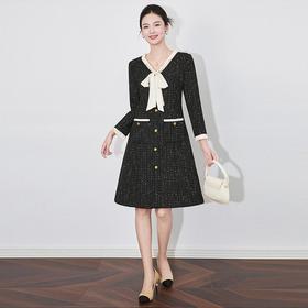 【高货wl】全新升级【铂金会员330/天猫439/差价109】(05928) 洛诗琳小香风轻奢亮片亮丝编织粗花呢拼接丝带领连衣裙