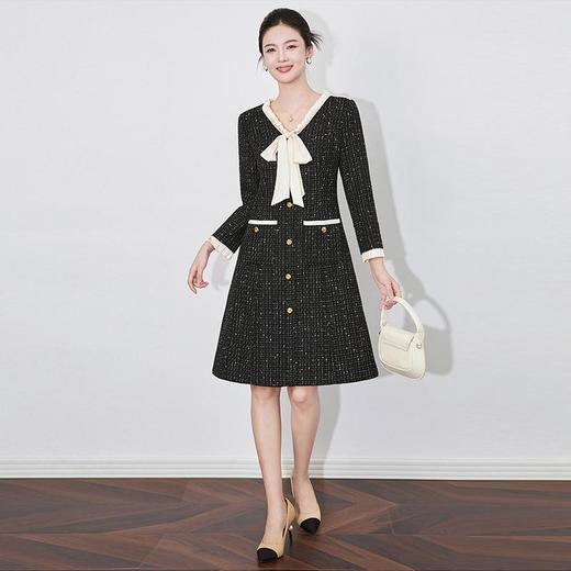 【高货wl】全新升级【铂金会员330/天猫439/差价109】(05928) 洛诗琳小香风轻奢亮片亮丝编织粗花呢拼接丝带领连衣裙 商品图0