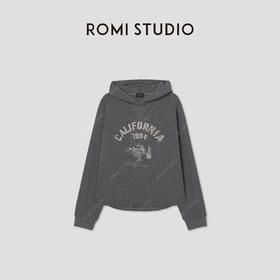 ROMI STUDIO“美式复古” 花纱肌理感印花加绒连帽卫衣 RW24WSY0875