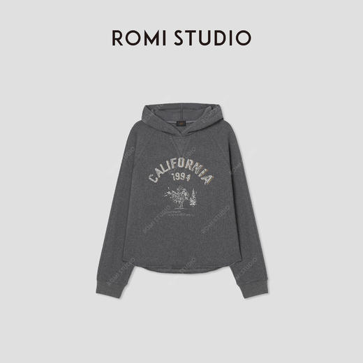 ROMI STUDIO“美式复古” 花纱肌理感印花加绒连帽卫衣 RW24WSY0875 商品图0
