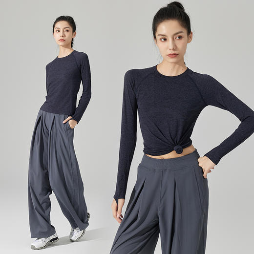 Leorrey/乐拉无缝时尚透气显瘦瑜伽户外跑步高弹运动长袖T恤 商品图4