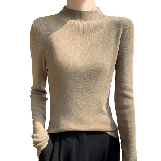 【99元/2件】软糯精纺羊毛混纺半高领套头纯色修身针织打底衫 商品图4