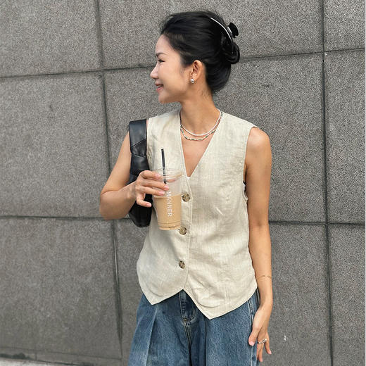 【顺丰包邮】04149 洛诗琳松弛感亚麻棉高级感西装马甲女592 商品图0