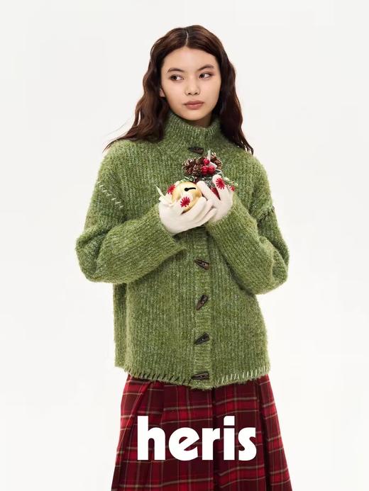 heris/H44105/圣诞绿圈圈纱粗针毛衣外套 商品图0