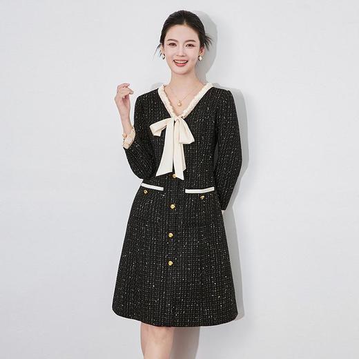 【高货wl】全新升级【铂金会员330/天猫439/差价109】(05928) 洛诗琳小香风轻奢亮片亮丝编织粗花呢拼接丝带领连衣裙 商品图1