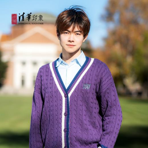 清华文创学院风休闲开衫毛衣（紫色成人款） 商品图0