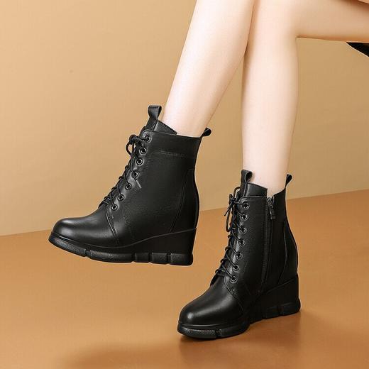 【预售5天】头层牛皮厚底坡跟短靴女复古绑带高跟靴秋冬新款女靴小皮靴SMQ&7291 商品图4
