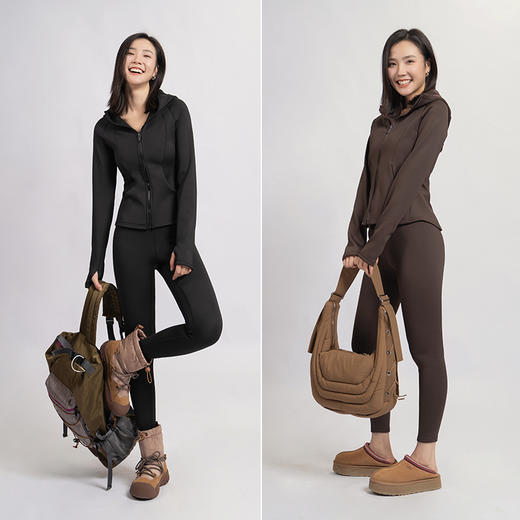 L RECNAVA [亲肤加厚绒] 超厚加绒修身保暖运动套装—拉链连帽外套修身显瘦—九分裤高腰收腹提臀 商品图1