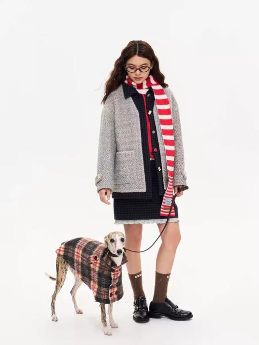 heris/H44108/藏蓝预科生格纹 拼接花边下摆短裙 商品图3