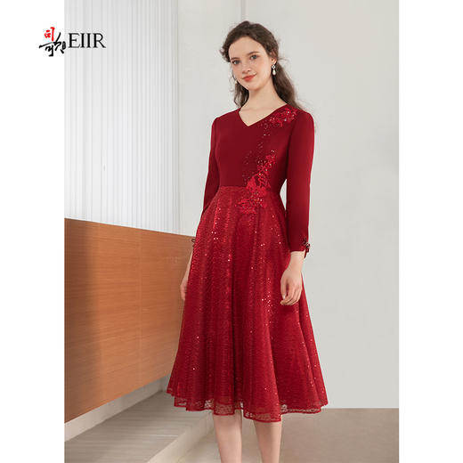 司歌喜庆礼服裙刺绣贵气长袖连衣裙A901014X 商品图0