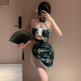 人间富贵花印花丝绒旗袍6711