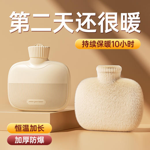 新款注水热水袋加厚防爆女生暖手热敷肚子暖脚神器仿兔绒暖可插手 商品图0