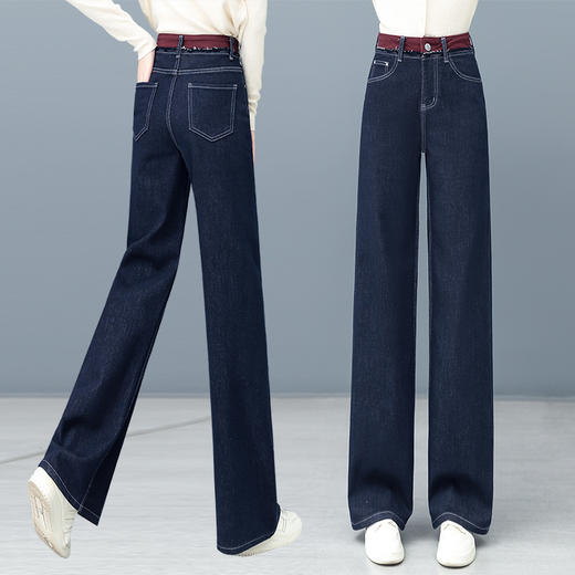 YM 335阔腿牛仔裤拼色毛边宽松加绒窄版直筒裤 商品图2