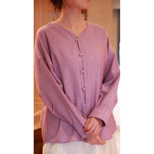 【抖音专属】陶乐•新中式衬衣（24810122-拂紫绵-结缘款） 商品图3