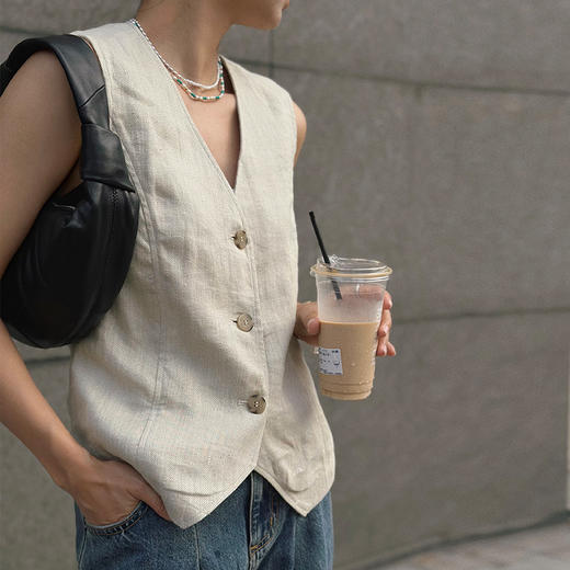 【顺丰包邮】04149 洛诗琳松弛感亚麻棉高级感西装马甲女592 商品图1