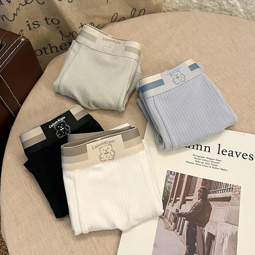 「4色可选」男士内裤男款条纹小熊清新内裤 男生舒适透气平角裤可爱四角裤内衣 商品图1