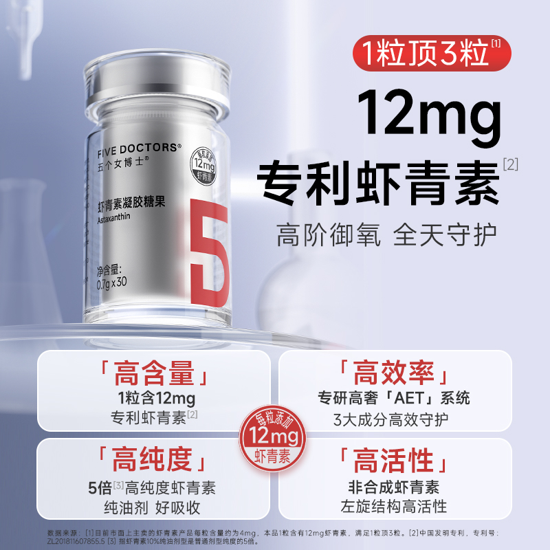 五个女博士专利虾青素高含量12mg/粒*30粒1瓶   顾问备注发货，无备注不发货