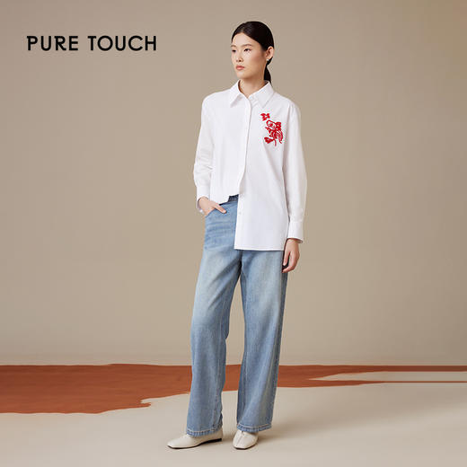 puretouch新年简约风白色女士衬衫精致锦鲤刺绣彰显独特品味1301244432 商品图1