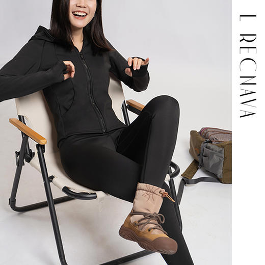 L RECNAVA [亲肤加厚绒] 超厚加绒修身保暖运动套装—拉链连帽外套修身显瘦—九分裤高腰收腹提臀 商品图5