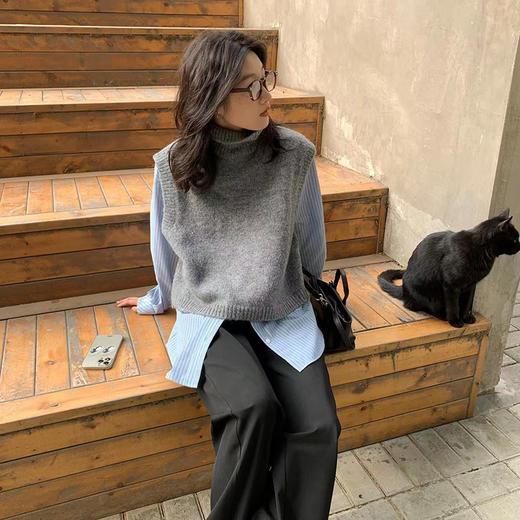 【顺丰包邮】00455 洛诗琳秋冬浣熊绒高领叠穿套头针织马甲女803 商品图4