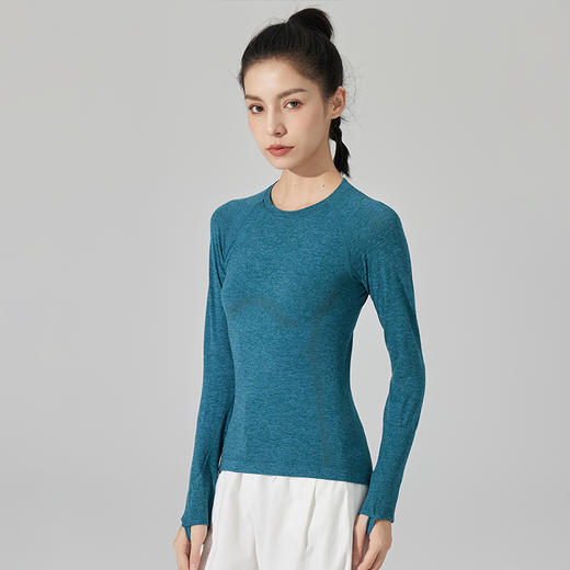 Leorrey/乐拉无缝时尚透气显瘦瑜伽户外跑步高弹运动长袖T恤 商品图2