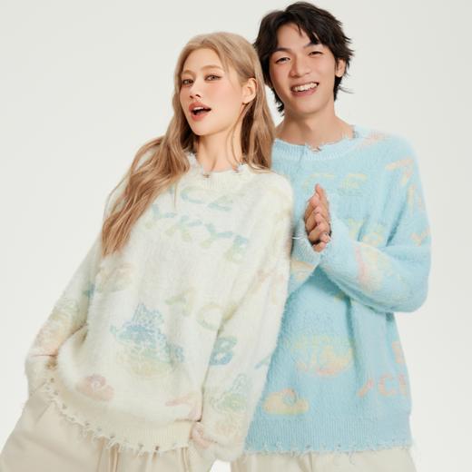 YKYB黄子韬潮牌毛衣宽松圆领套头仿貂毛毛衫渐变破坏慵懒风针织衫 商品图3