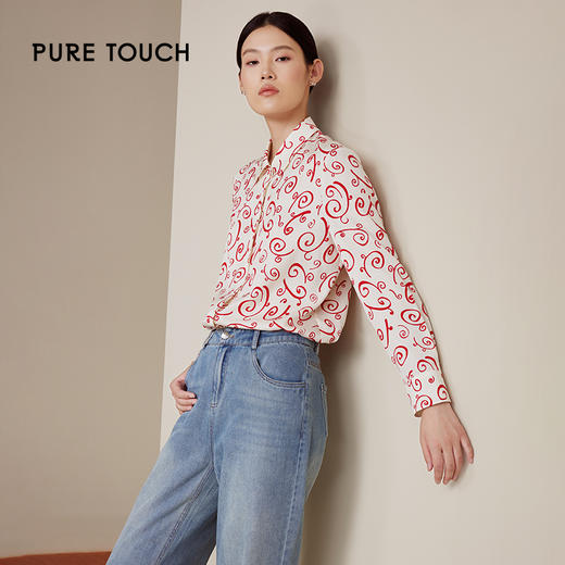 puretouch新年优雅印花白衬衫时尚花纹1301244433 商品图3