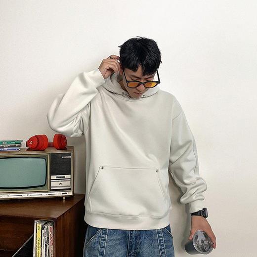 徐太浪简约百搭纯色加绒连帽卫衣男秋冬潮牌男装休闲运动帽衫外套 商品图0