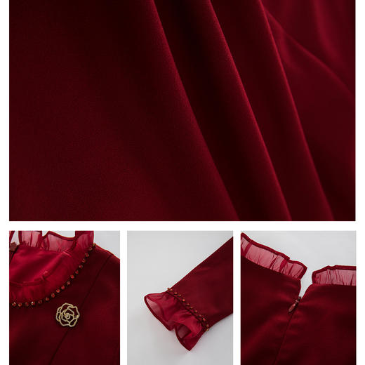 司歌喜庆羊毛长袖秋冬连衣裙收腰A901013X 商品图3