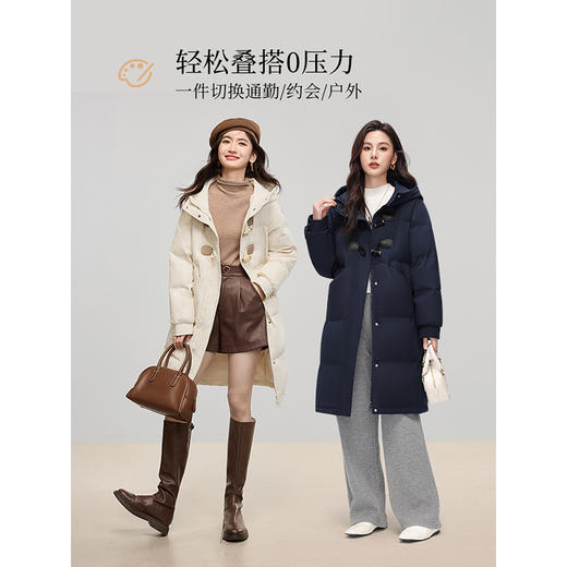 【年终特卖】熙世界牛角扣羽绒棉服女冬季2025年新款中长款连帽棉衣棉袄厚外套 商品图4