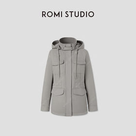 ROMI STUDIO“温暖过冬”白鹅绒立领连帽廓形夹克羽绒服RW24WW71259